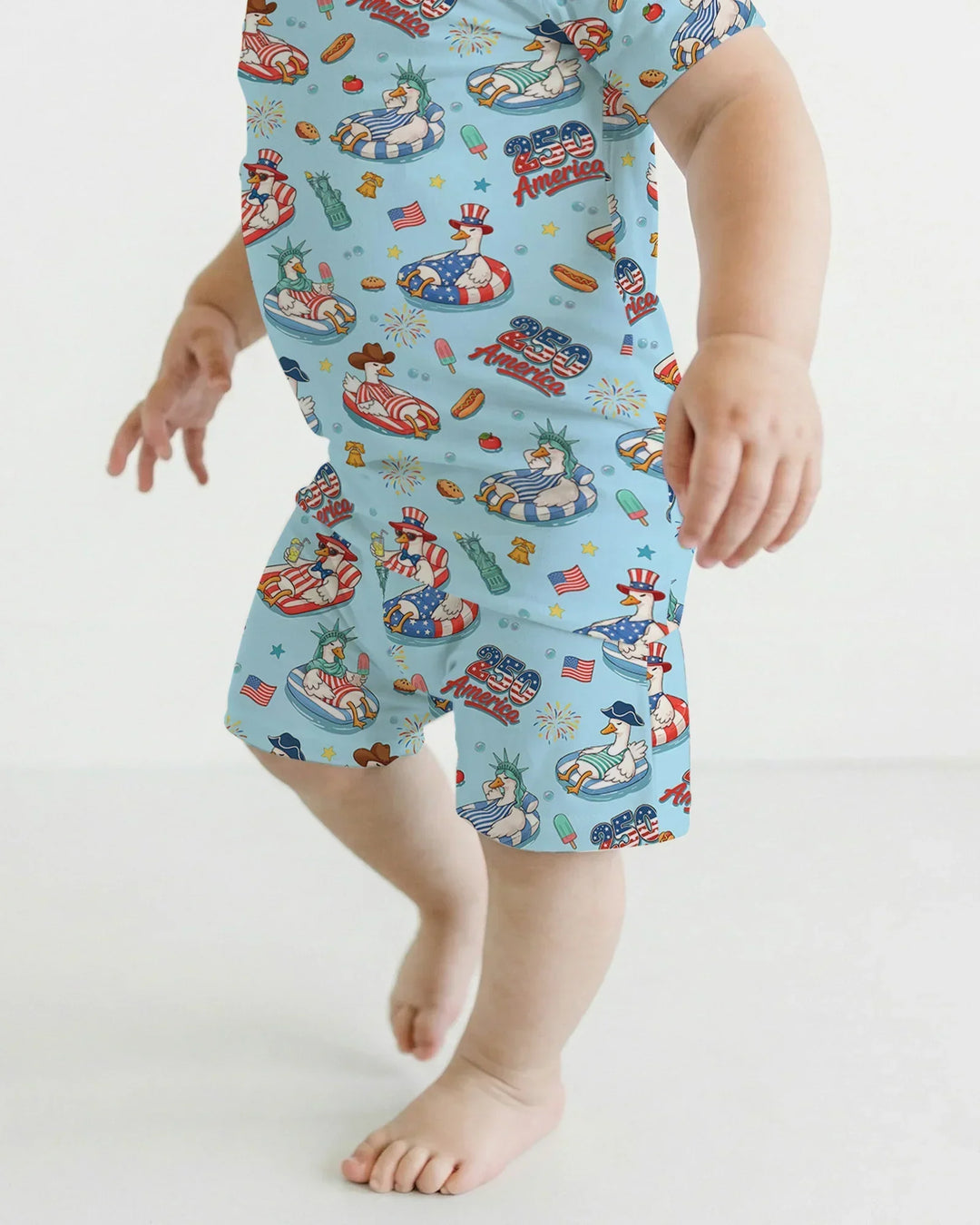 250 America Patriotic Goose Family Matching Bamboo Two Piece Short Sleeve Shorts Pajama Set