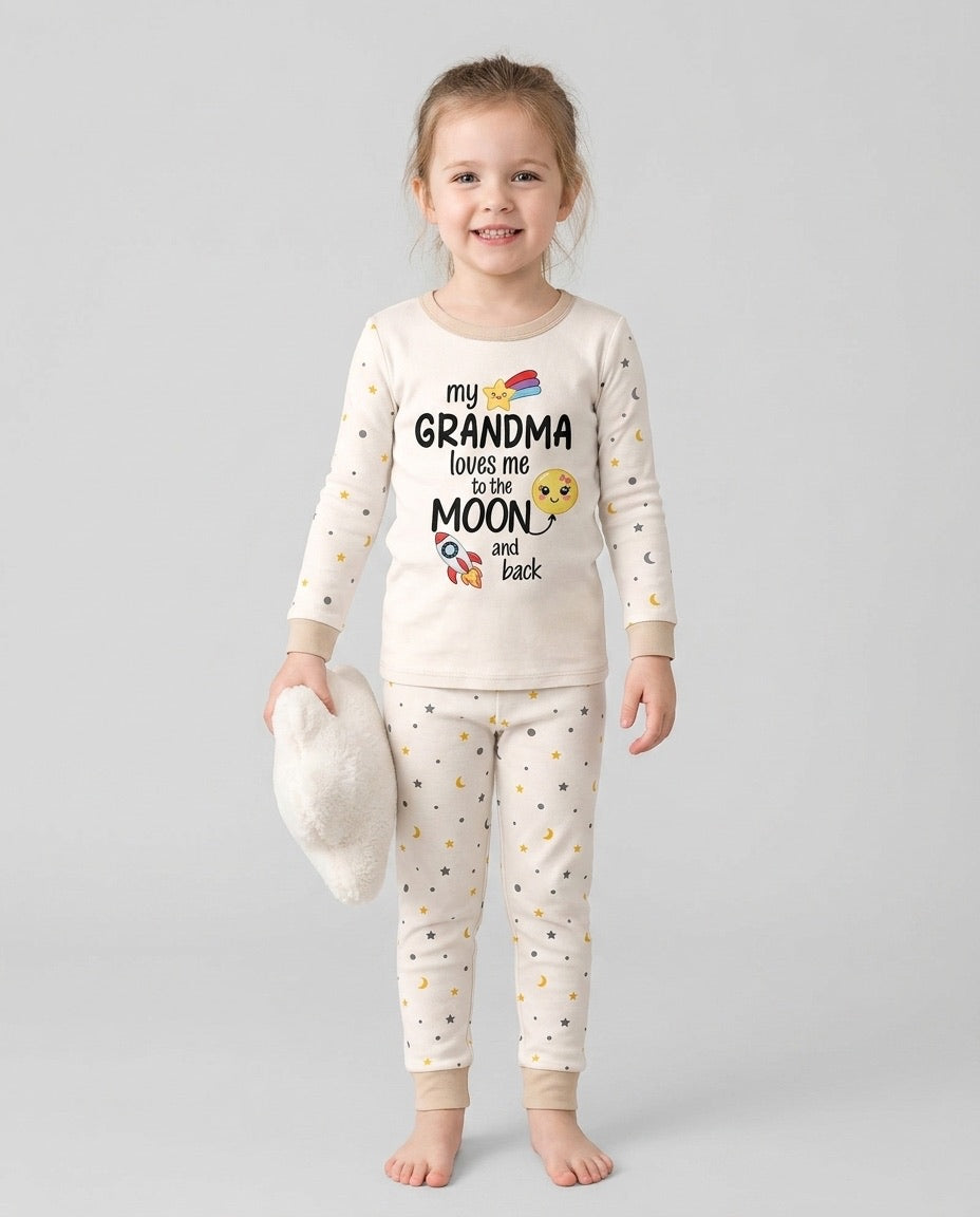 My Grandma Loves Me To The Moon And Back Bamboo Two Piece Long Sleeve Pajama Set