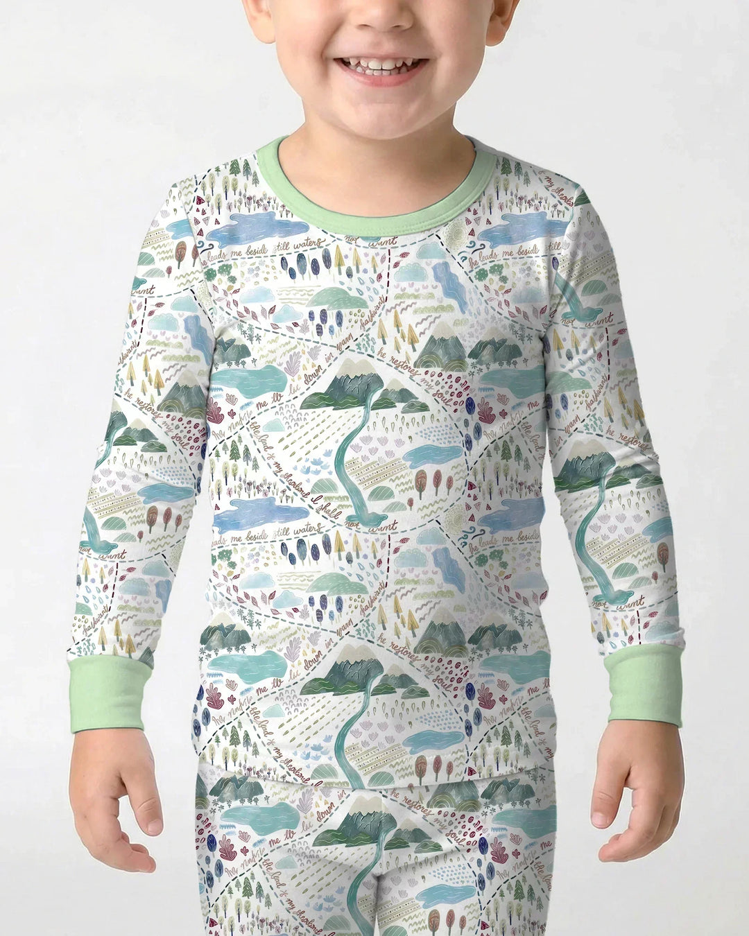 Whimsical Psalms 23 Map Bamboo Two Piece Long Sleeve Pajama Set