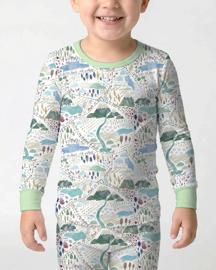 Whimsical Psalms 23 Map Bamboo Two Piece Long Sleeve Pajama Set