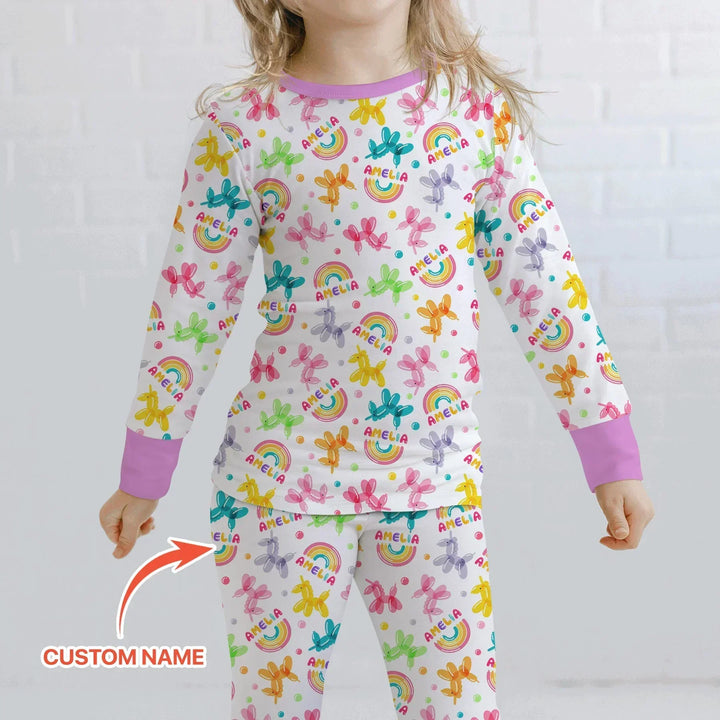 Sweet Balloon Dreams Custom Name Bamboo Two Piece Long Sleeve Pajama Set