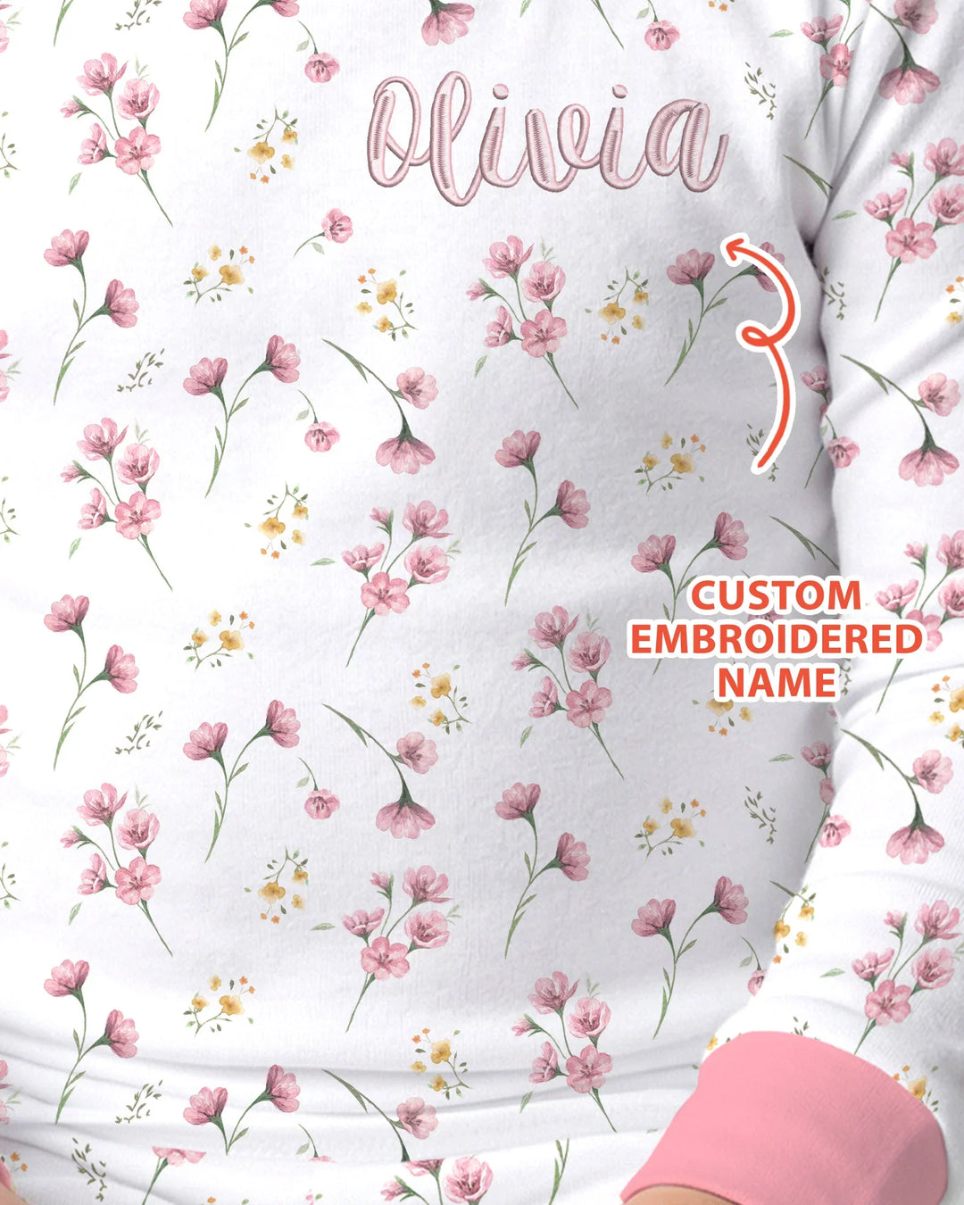 Custom Embroidered Name Floral Whispers Bamboo Two Piece Long Sleeve Pajama Set
