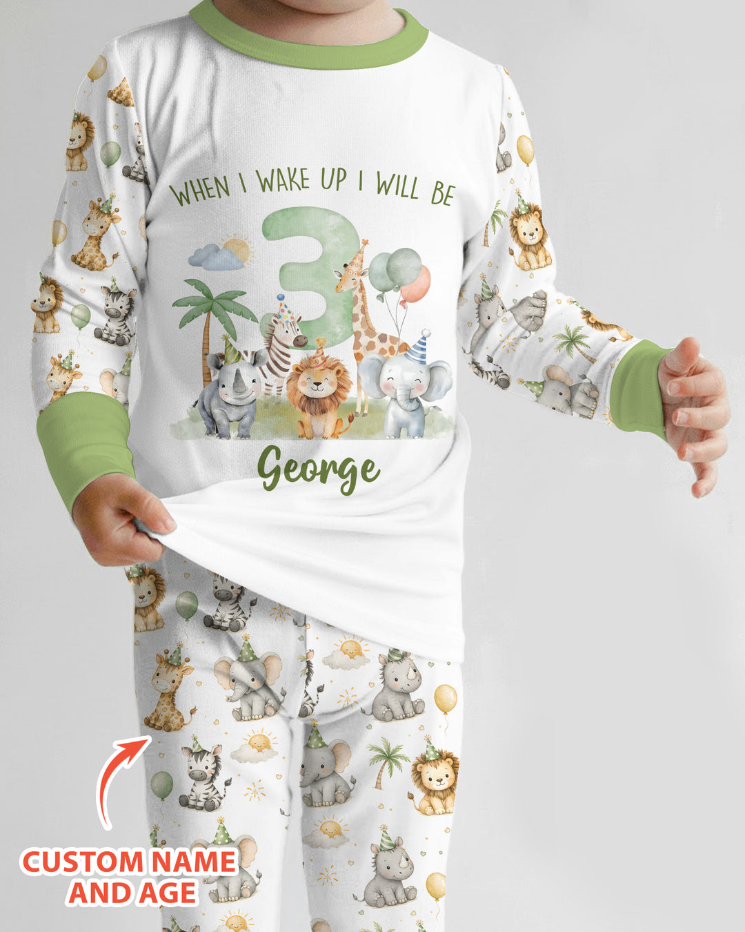 Custom Name Safari Animals When I Wake Up I Will Be Birthday Bamboo Two Piece Long Sleeve Pajama Set