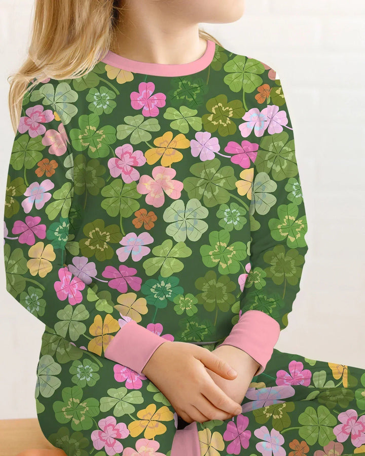 Lucky 4 Leaf Clover Bamboo Two Piece Long Sleeve Pajama Set