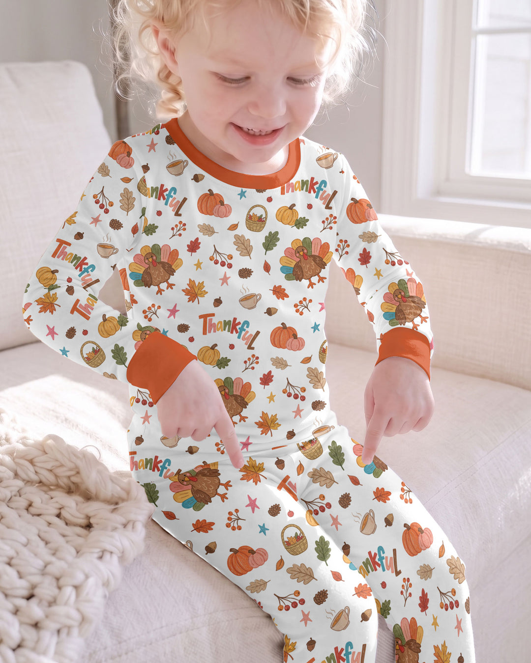 Thankful Turkey Bamboo Two Piece Long Sleeve Pajama Set