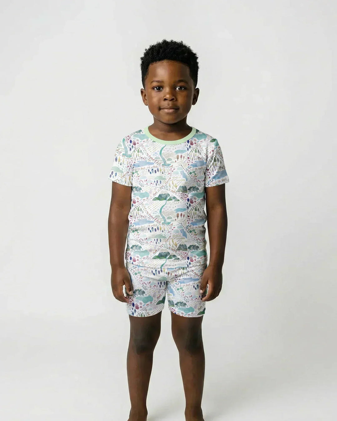 Whimsical Psalms 23 Map Bamboo Two Piece Short Sleeve Shorts Pajama Set