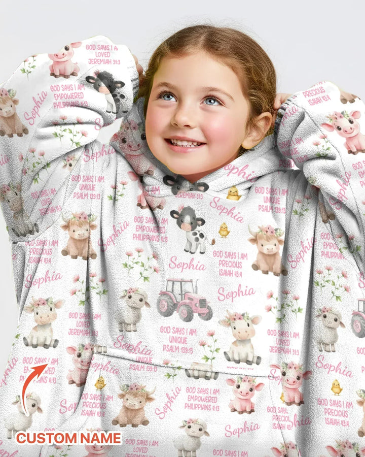 Custom Name God Says I Am Farm Animals Bamboo Blanket Hoodie