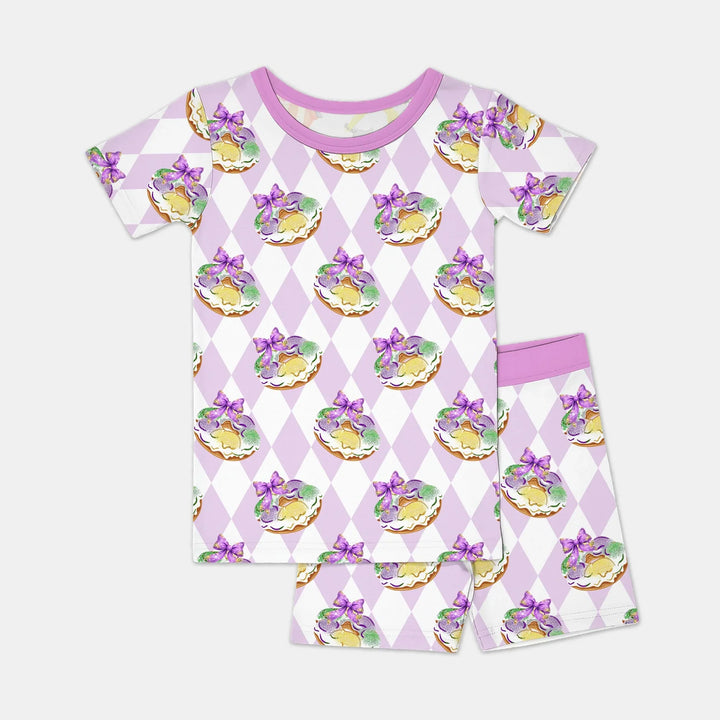 Mardi Gras Donut Bamboo Two Piece Short Sleeve Shorts Pajama Set