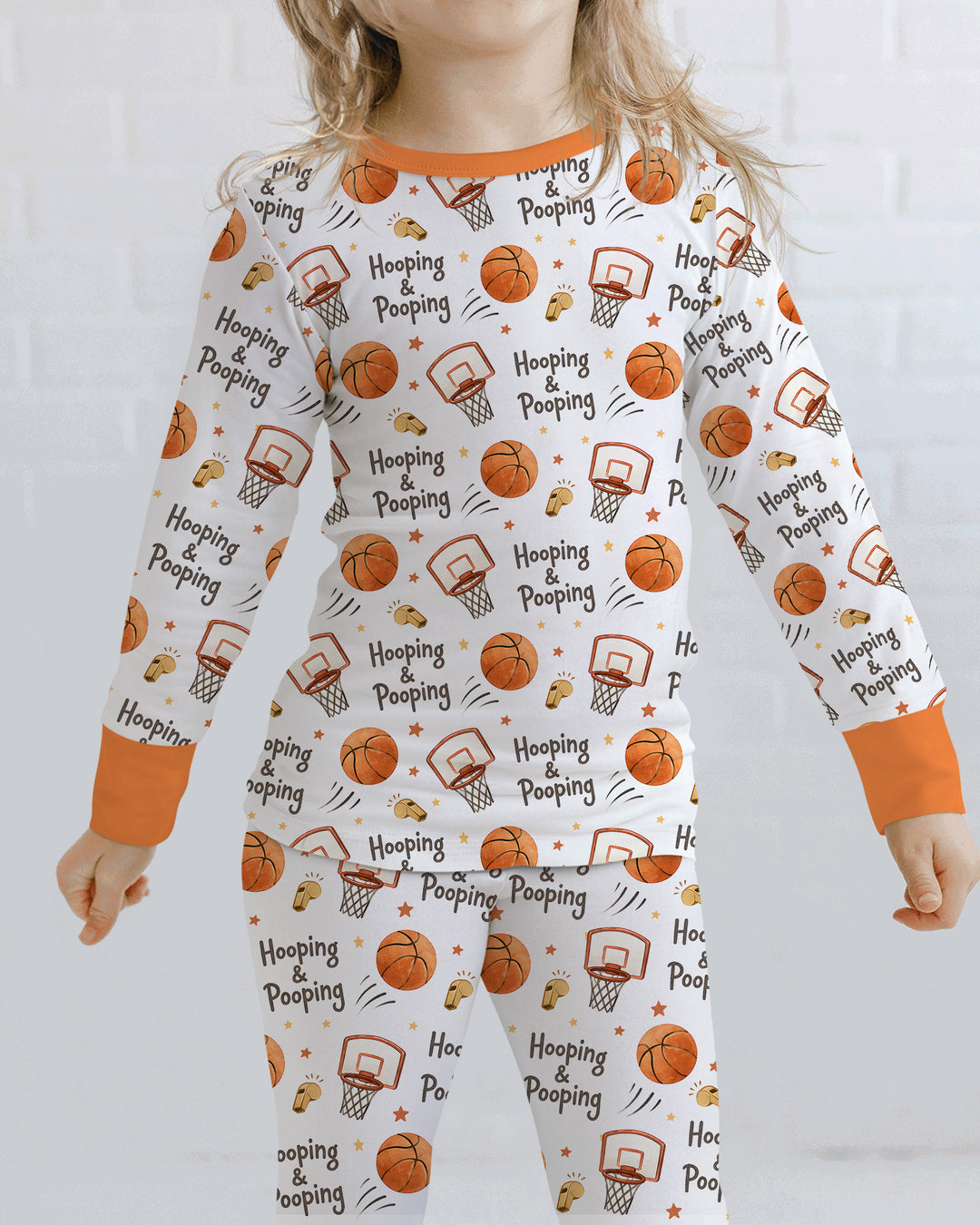 Funny Basketball Hooping & Pooping Bamboo Two Piece Long Sleeve Pajama Set