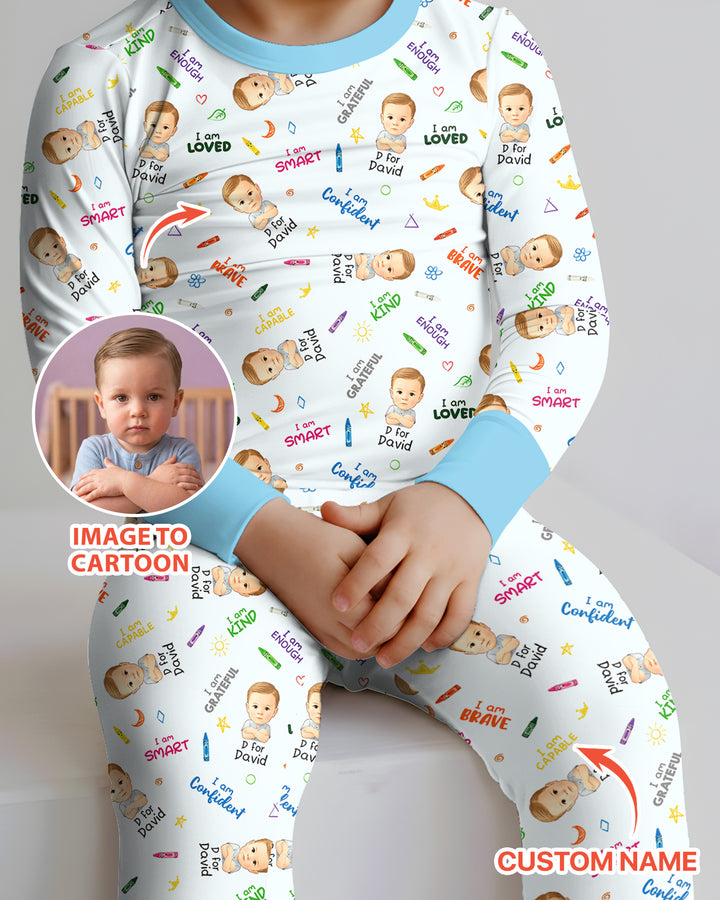 Kids Affirmations Custom  Bamboo Two Piece Long Sleeve Pajama Set