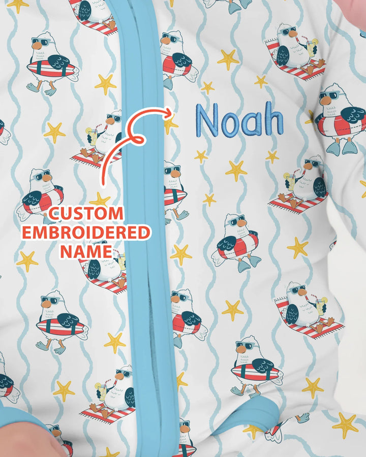 Personalized Embroidered Summer Seagull Baby Bamboo Convertible Zippy
