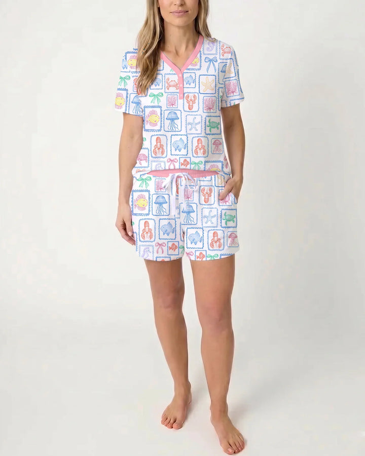 Coastal Treasures Family Matching Bamboo Women Short Sleeve Short Pajama Set