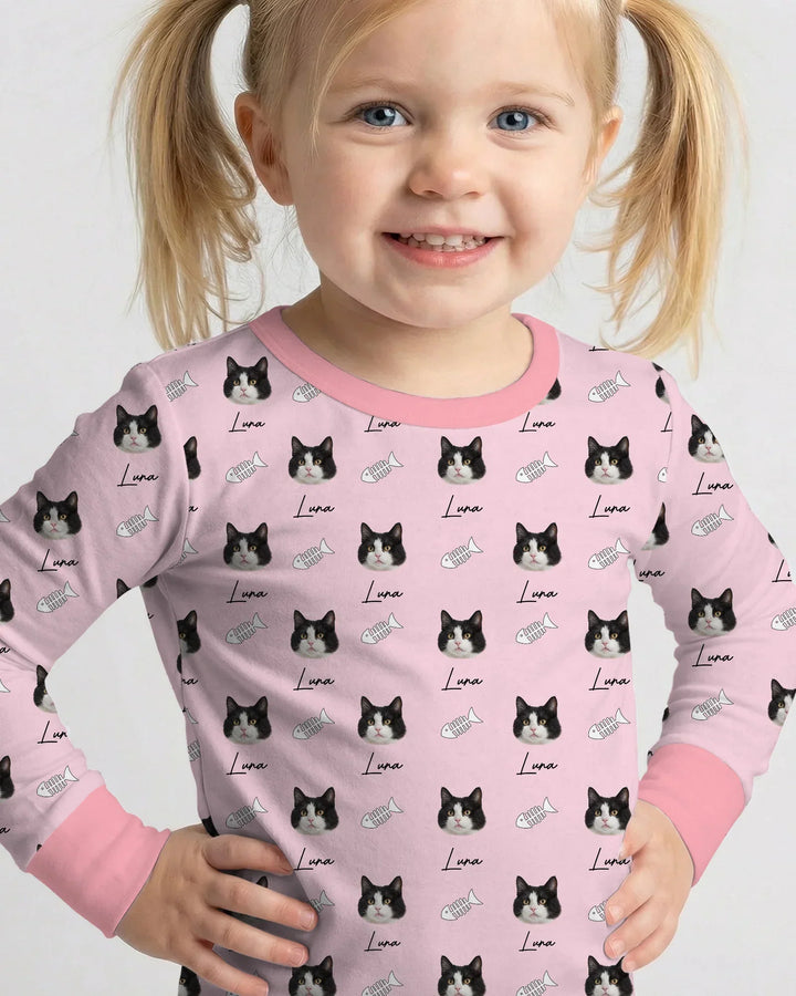Custom Name and Pet Photos Bamboo Two Piece Long Sleeve Pajama Set