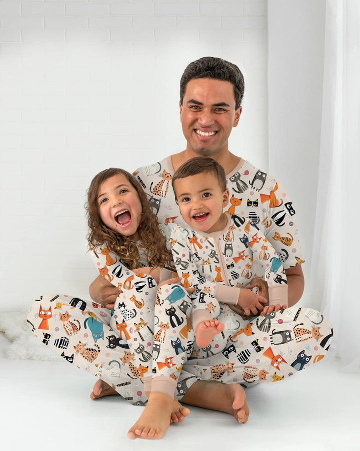 Goofy Mischief Cat Family Matching Bamboo Men's Pajama Set