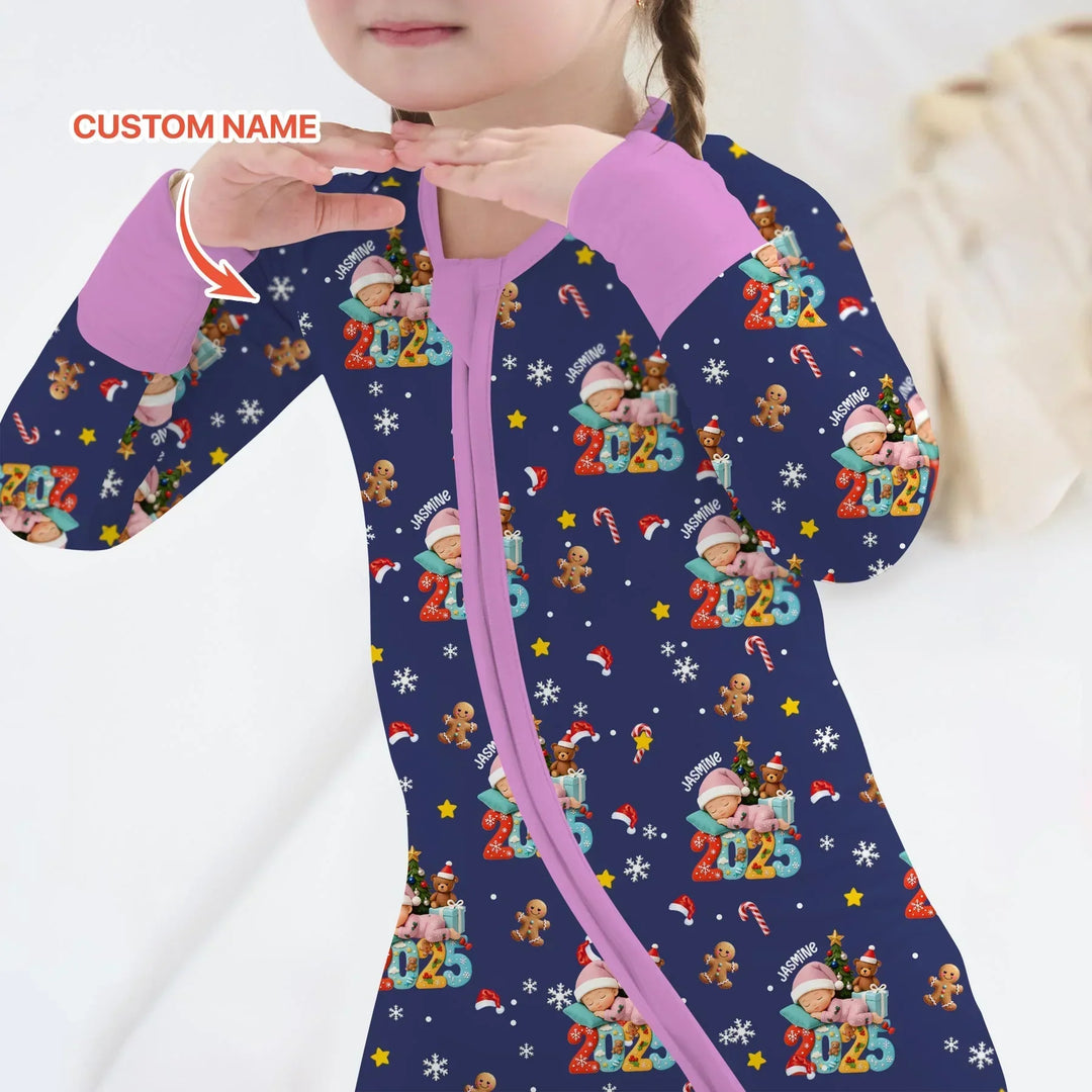 Custom Name Baby Girl's First Christmas Bamboo Convertible Zippy