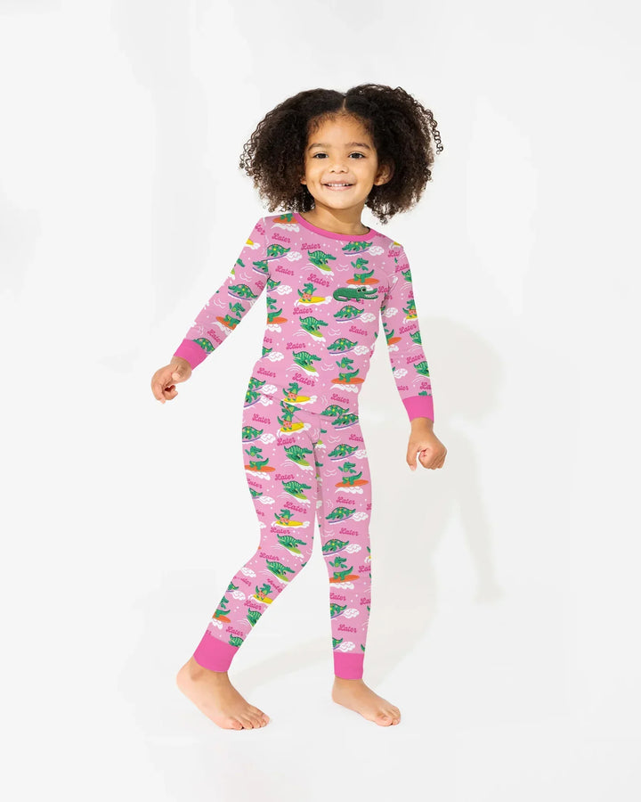 Embroidered Summer Alligator Bamboo Two Piece Long Sleeve Pajama Set