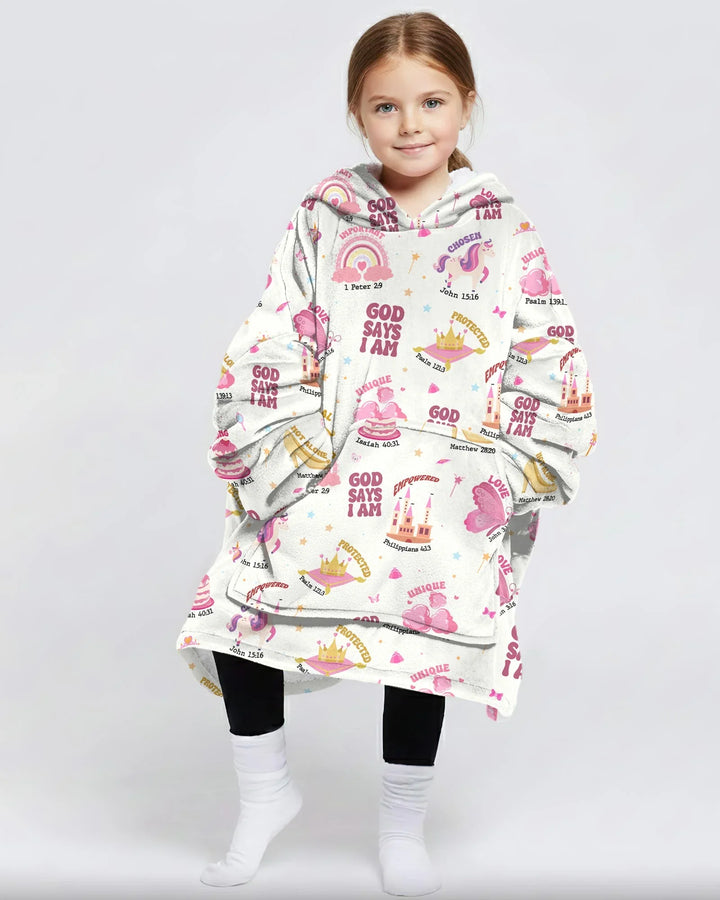 God Says I Am Girl Wearable Bamboo Blanket Hoodie