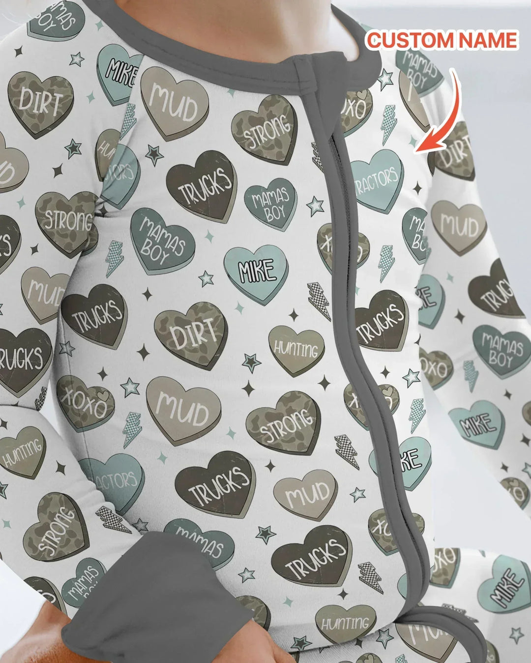 Personalized Camo Candy Hearts Bamboo Convertible Zippy