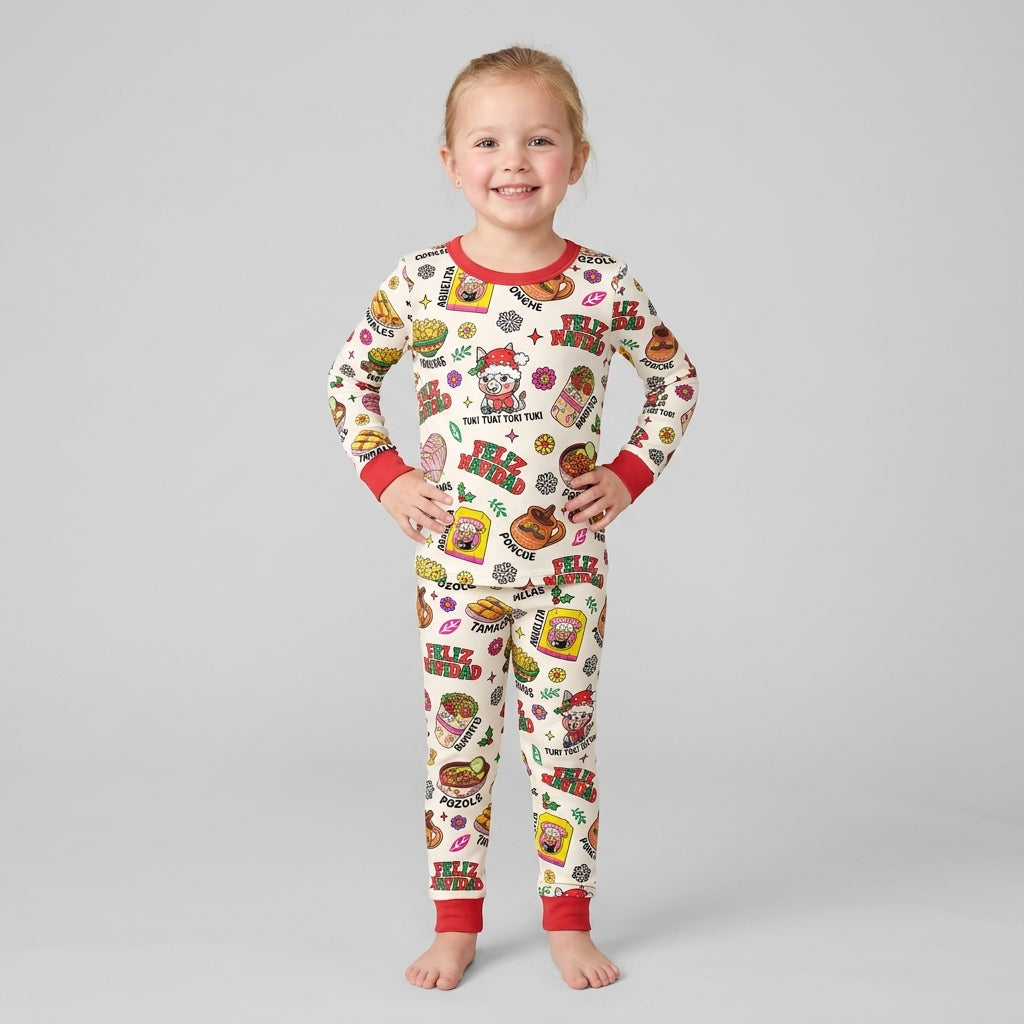 Mexican Christmas Feliz Navidad Bamboo Two Piece Long Sleeve Pajama Set