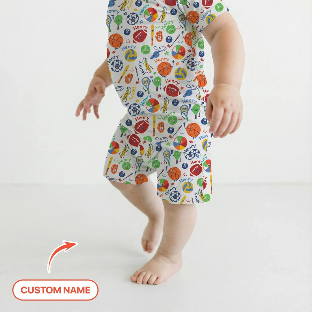 Play Ball Custom Name Bamboo Two Piece Short Sleeve Shorts Pajama Set