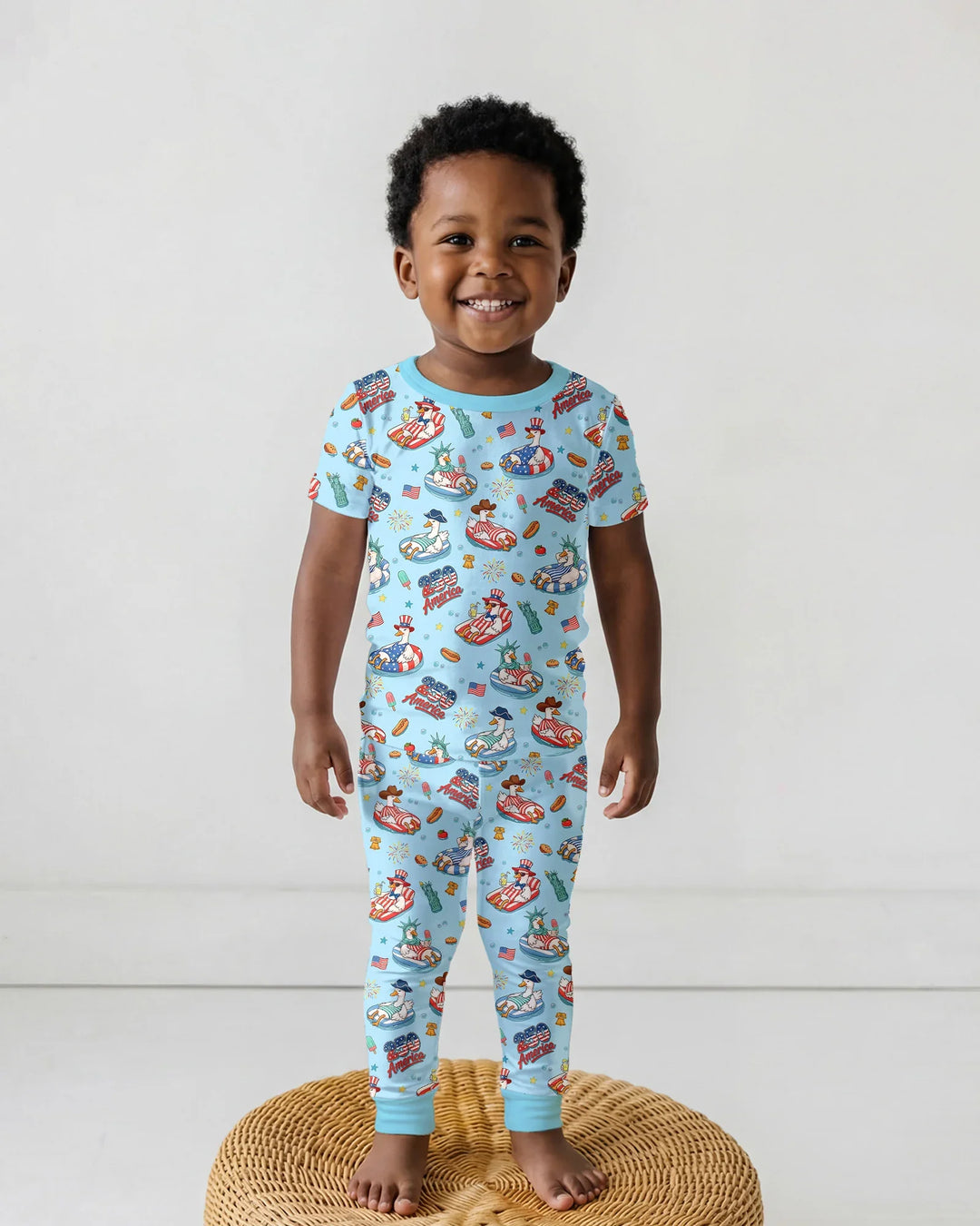 250 America Patriotic Goose Family Matching Bamboo Two Piece Short Sleeve Pajama Set