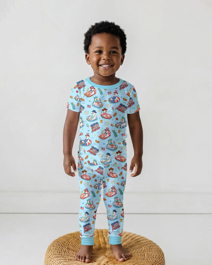 250 America Patriotic Goose Family Matching Bamboo Two Piece Short Sleeve Pajama Set