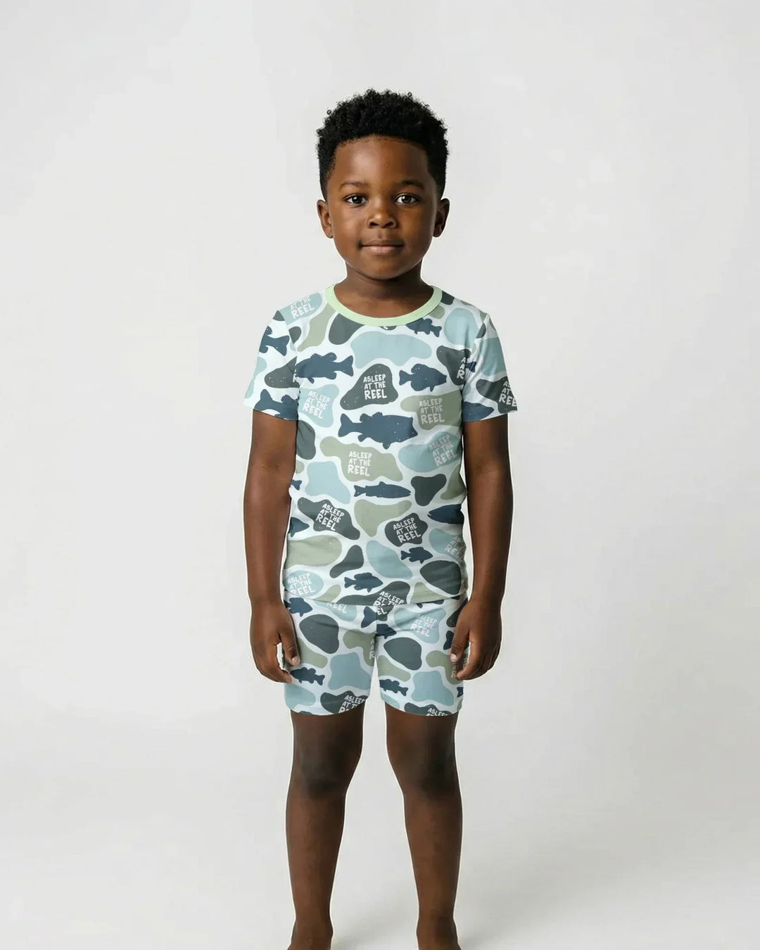 Asleep At The Reel Matching Daddy & Me Bamboo Two Piece Short Sleeve Shorts Pajama Set