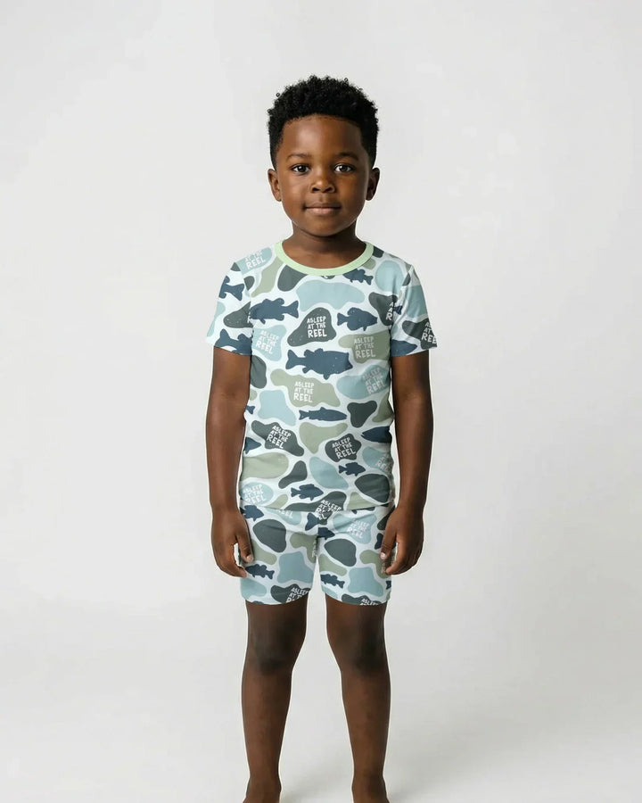 Asleep At The Reel Matching Daddy & Me Bamboo Two Piece Short Sleeve Shorts Pajama Set