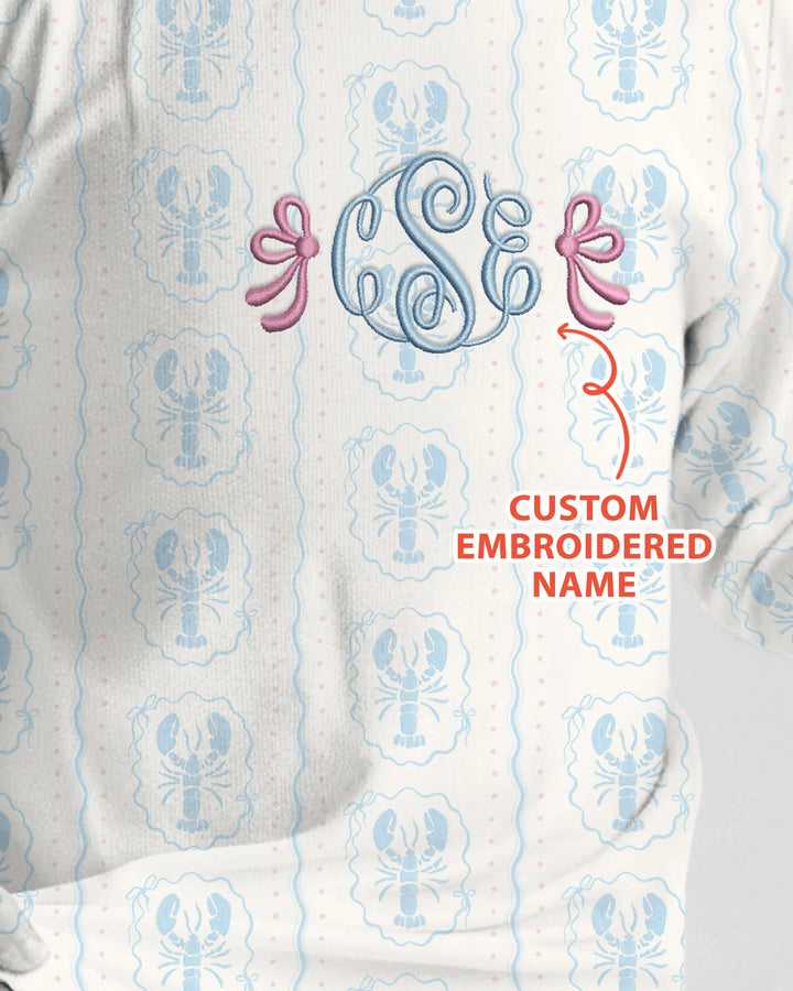 Custom Monogram Letter Embroidered Baby Bamboo Two Piece Long Sleeve Pajama Set