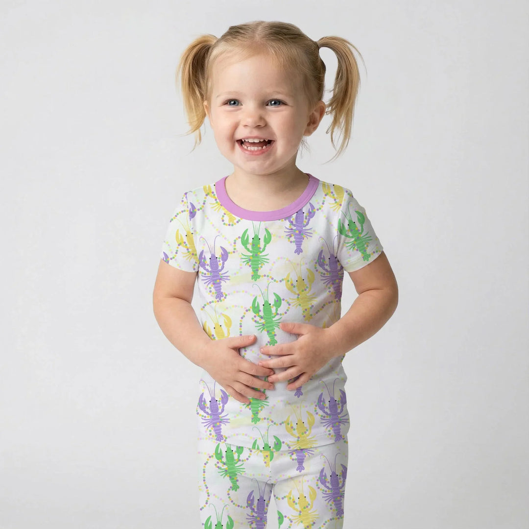 Mardi Gras Crawfish Family Matching Bamboo Two Piece Short Sleeve Pajama Set