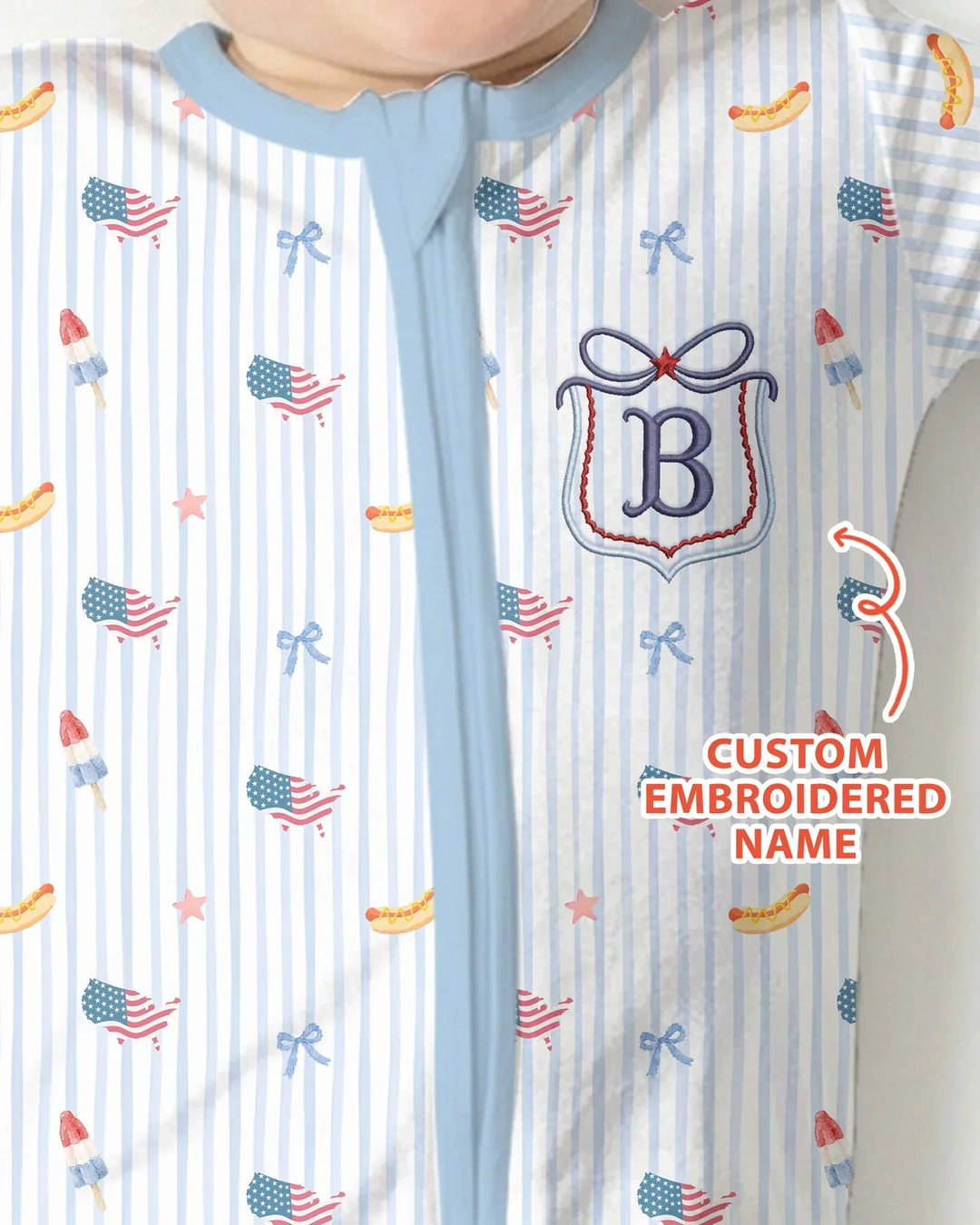 Personalized 4th Of July Embroidered Bamboo Convertible Zippy