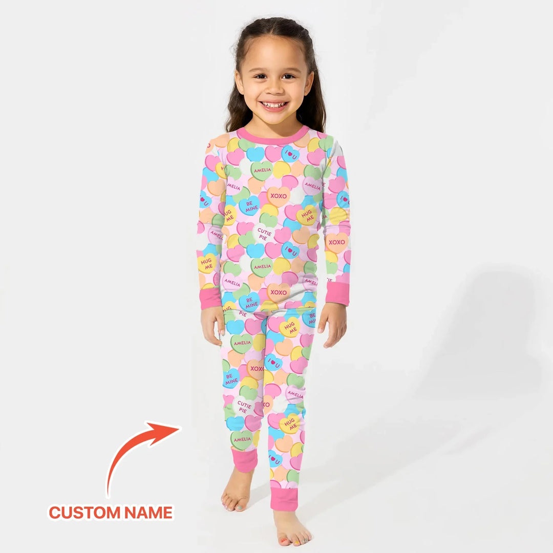 Valentine Candy Crush Family Matching Bamboo Two Piece Long Sleeve Pajama Set