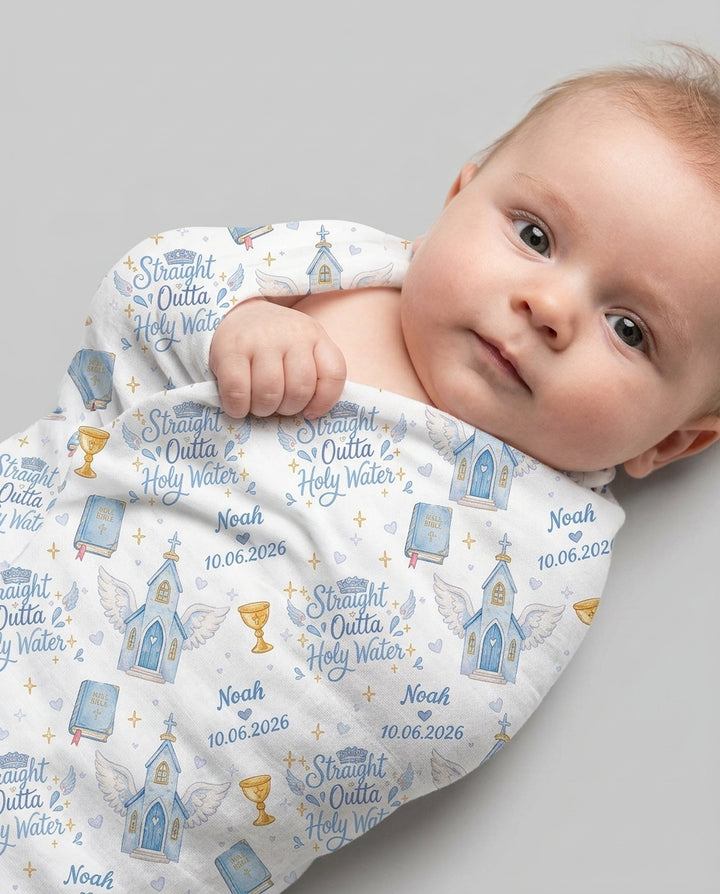 Custom Name Baptism Christening Straight Outta Holy Water Swaddle Blanket
