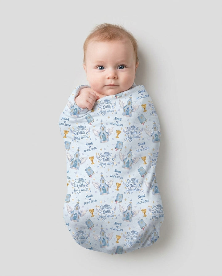Custom Name Baptism Christening Straight Outta Holy Water Swaddle Blanket