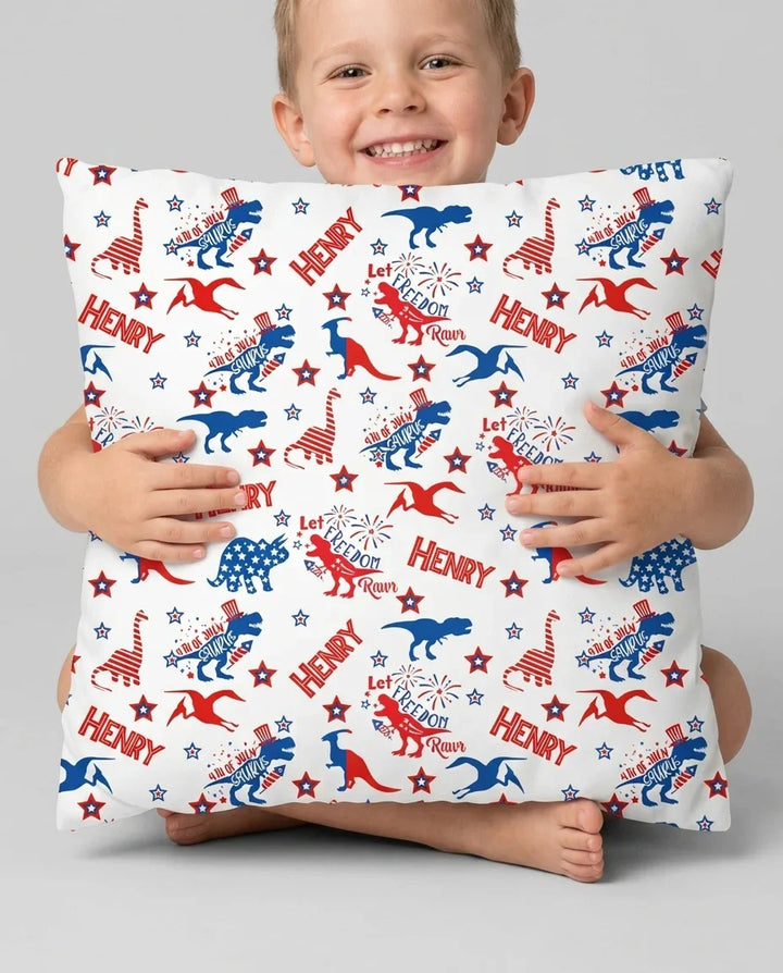 Custom Name Patriotic Dinosaur Bamboo Pillow Case