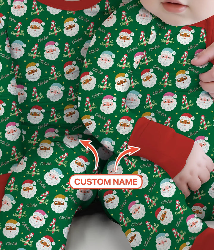 Personalized 1st Christmas Two Piece Long Sleeve Pajama Set , Personalized 1st Christmas Two Piece Long Sleeve Pajama Set - 12-18M
