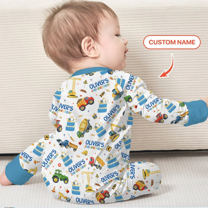 Custom Name Little Builder's Birthday Bamboo Two Piece Long Sleeve Pajama Set