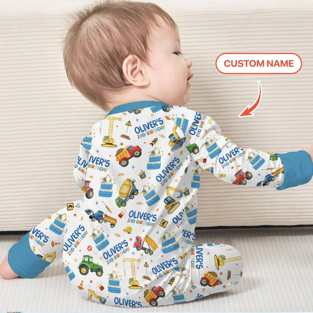 Custom Name Little Builder's Birthday Bamboo Convertible Zippy