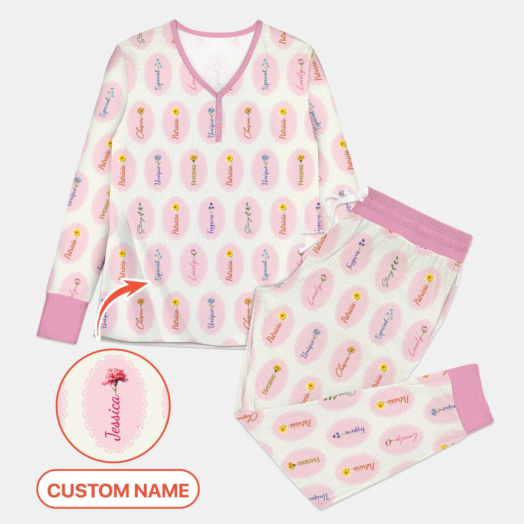 God Says I Am Birthmonth Flowers Custom Name Bamboo Women Pajama Set