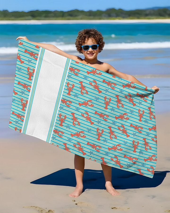 Coastal Lobster Stripe Bamboo Beach Towel