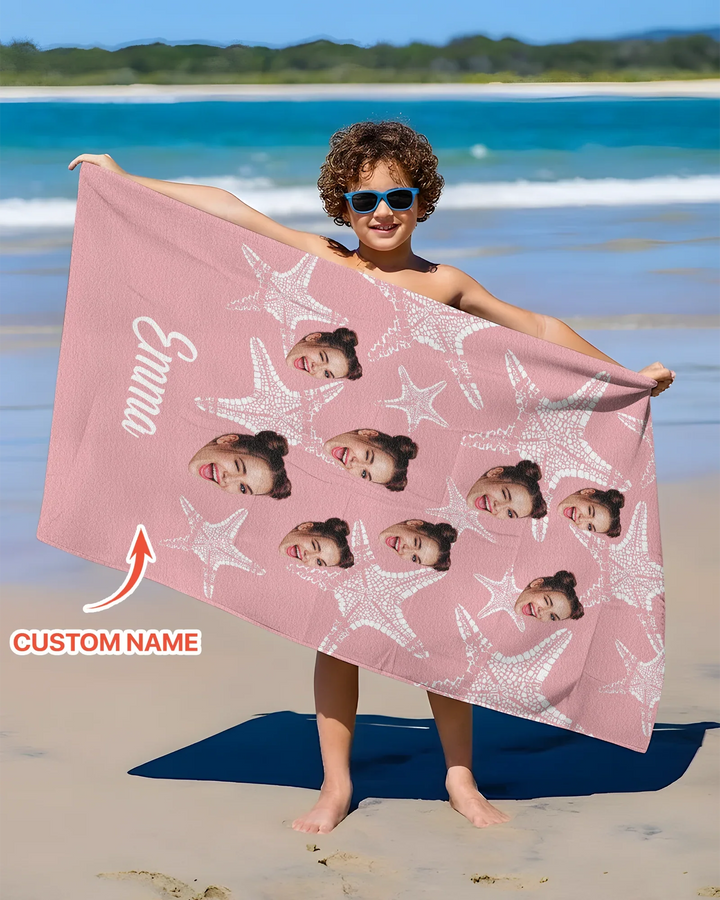 Custom Photo Starfish With Names Bamboo Beach Towel