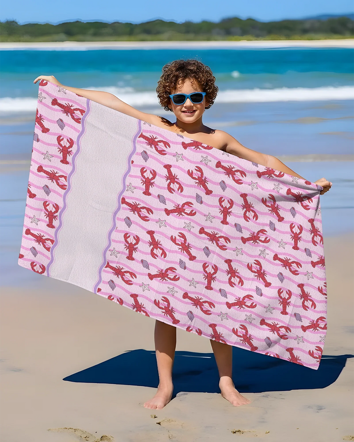 Sweet Lobster Waves Bamboo Beach Towel