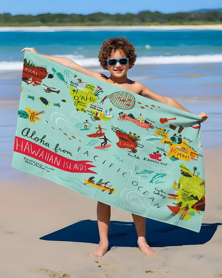 Hawaiian Islands Bamboo Beach Towel
