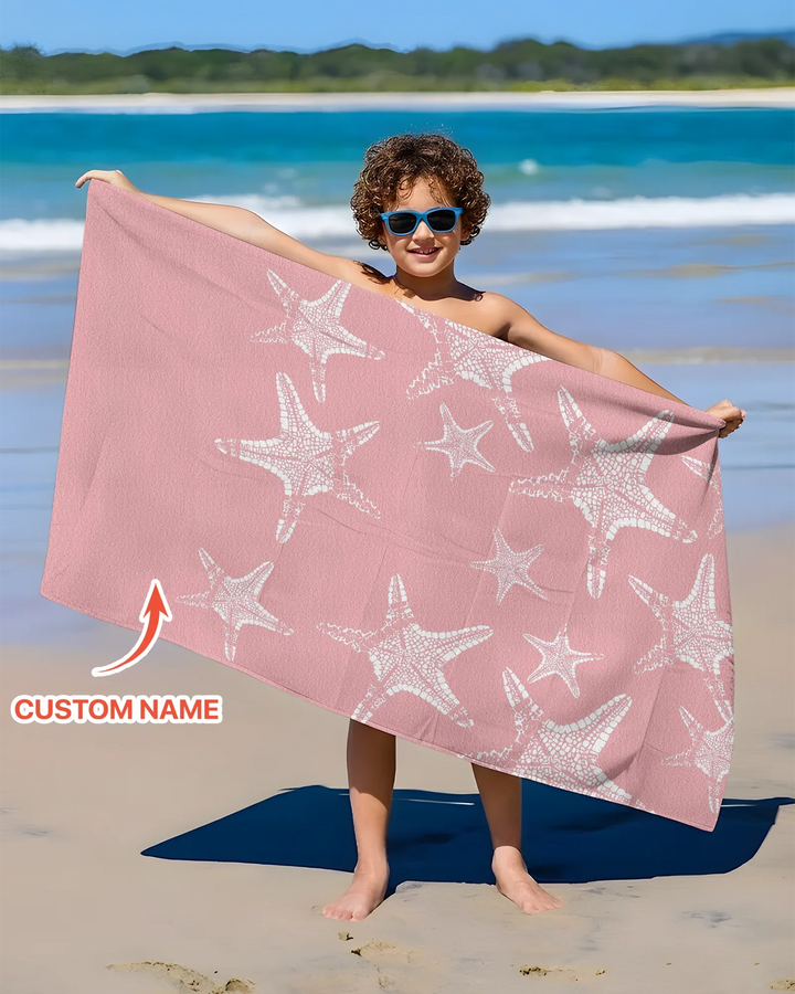 Custom Photo Starfish With Names Bamboo Beach Towel