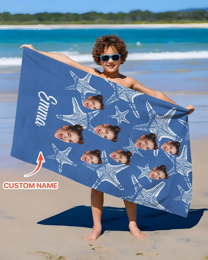 Custom Photo Starfish With Names Bamboo Beach Towel