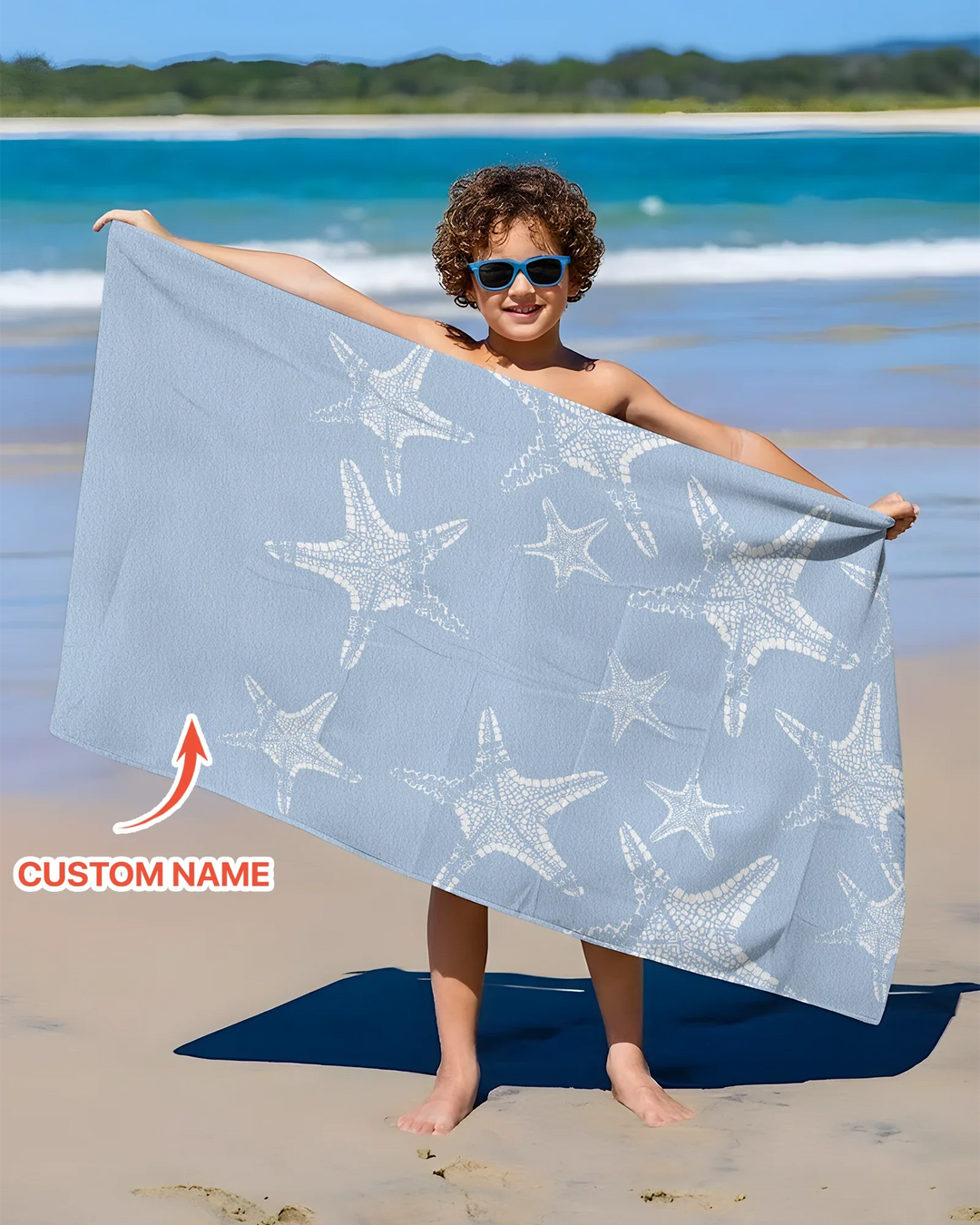 Custom Photo Starfish With Names Bamboo Beach Towel