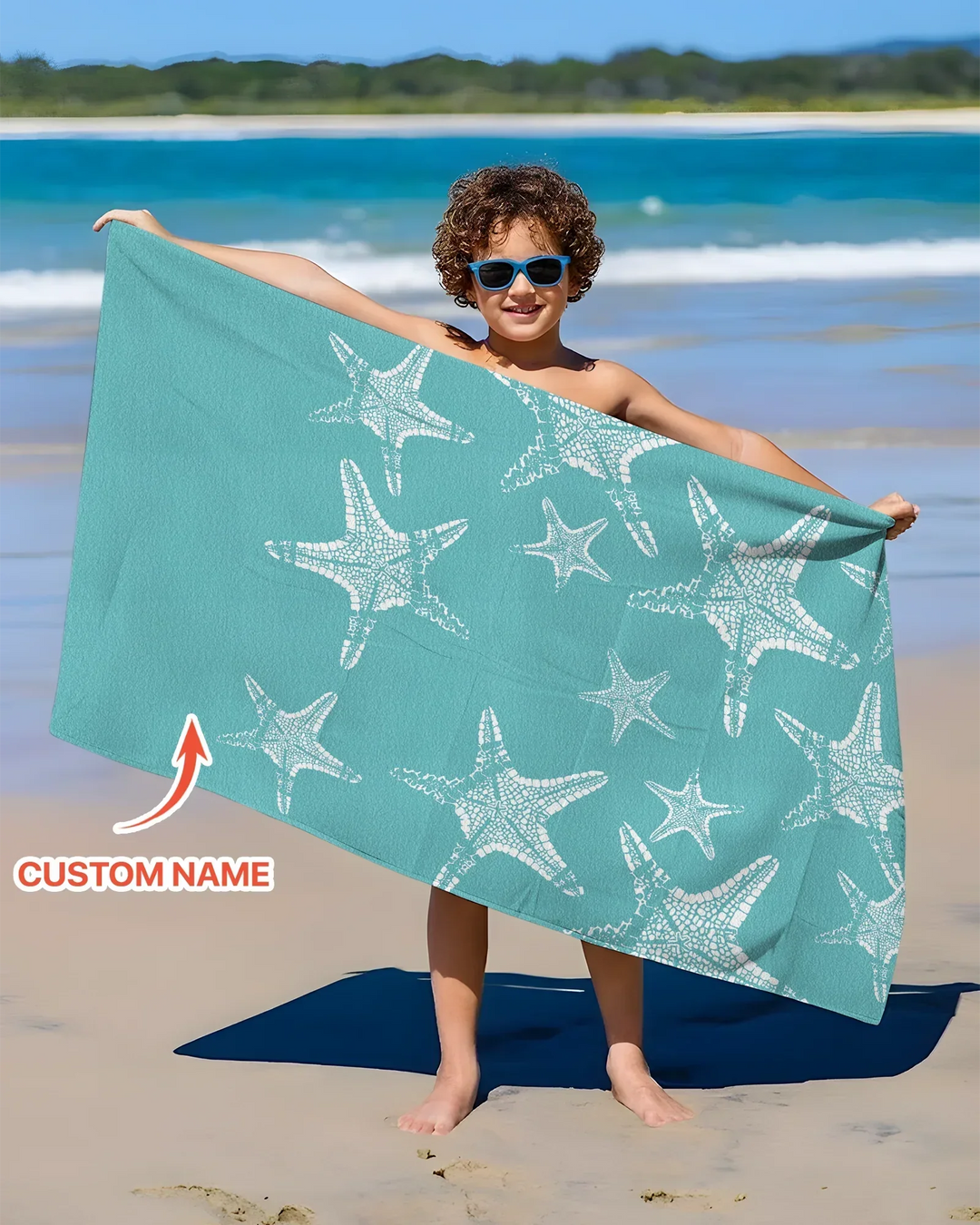 Custom Photo Starfish With Names Bamboo Beach Towel