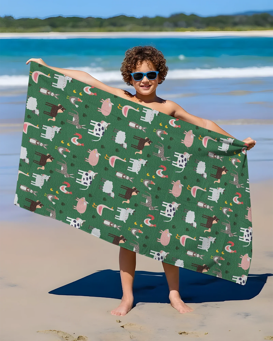Green Farm Animals Bamboo Swim Poncho