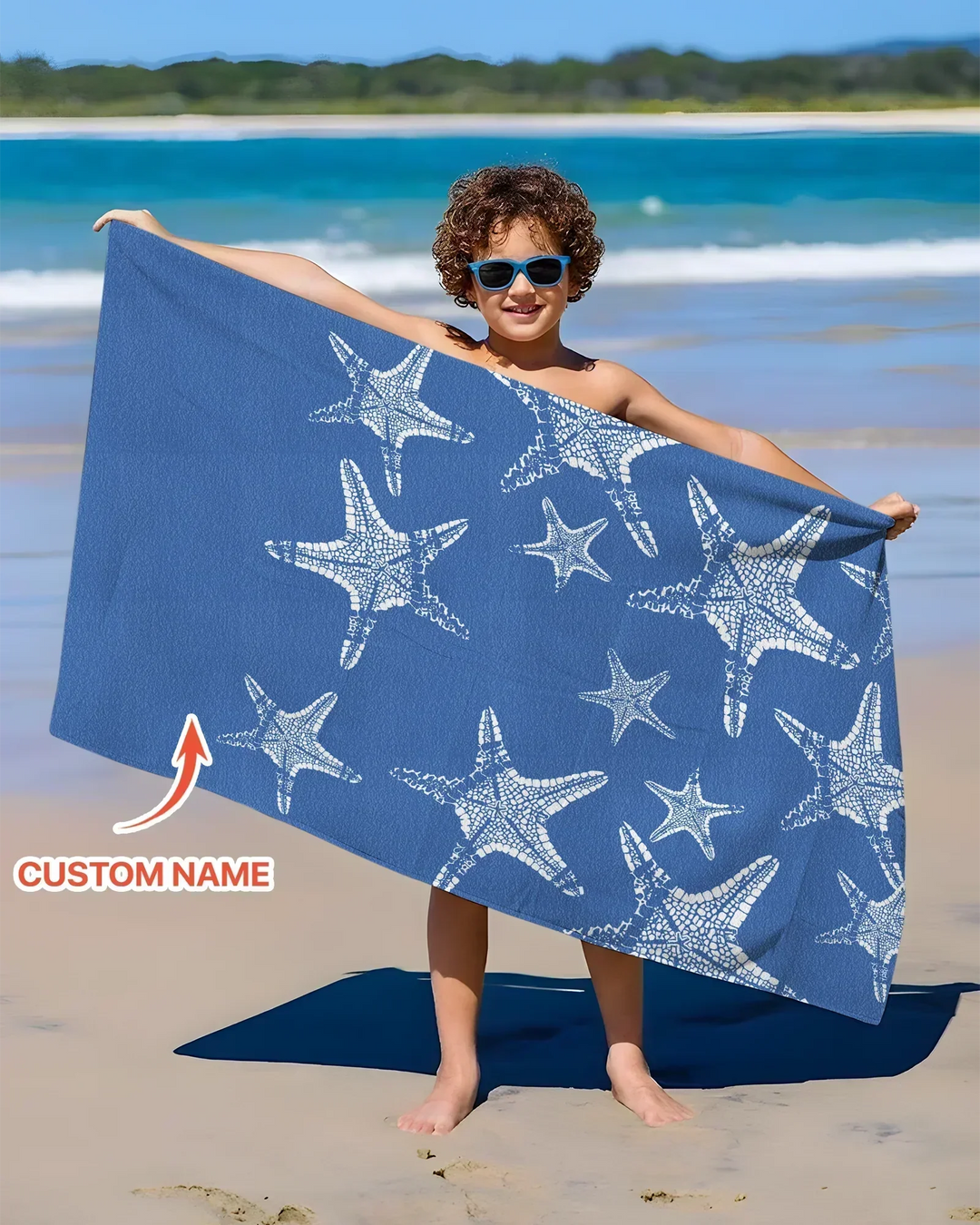 Custom Photo Starfish With Names Bamboo Beach Towel