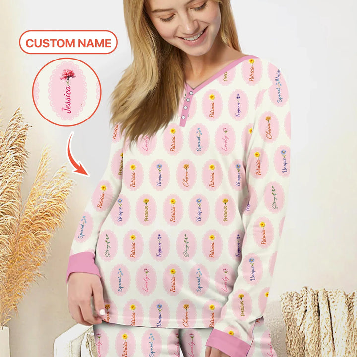 God Says I Am Birthmonth Flowers Custom Name Bamboo Women Pajama Set